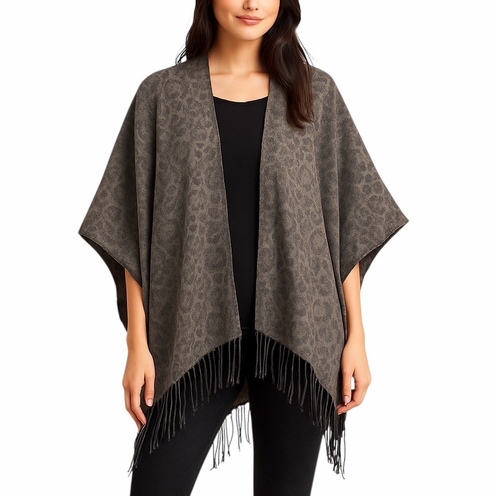 Fringed Leopard Print Shawl
